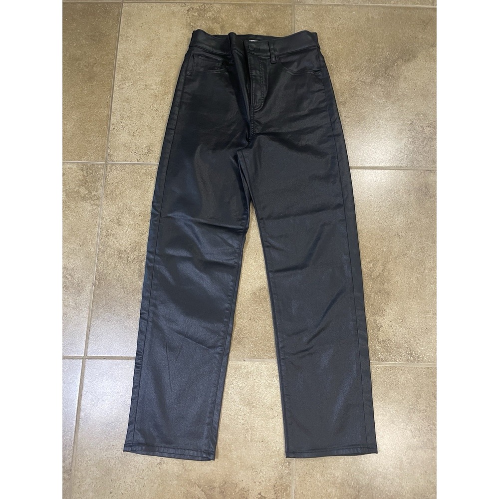 Express Faux Leather Pants Sz 2s Black Super High Rise Modern Straight Edgy Goth